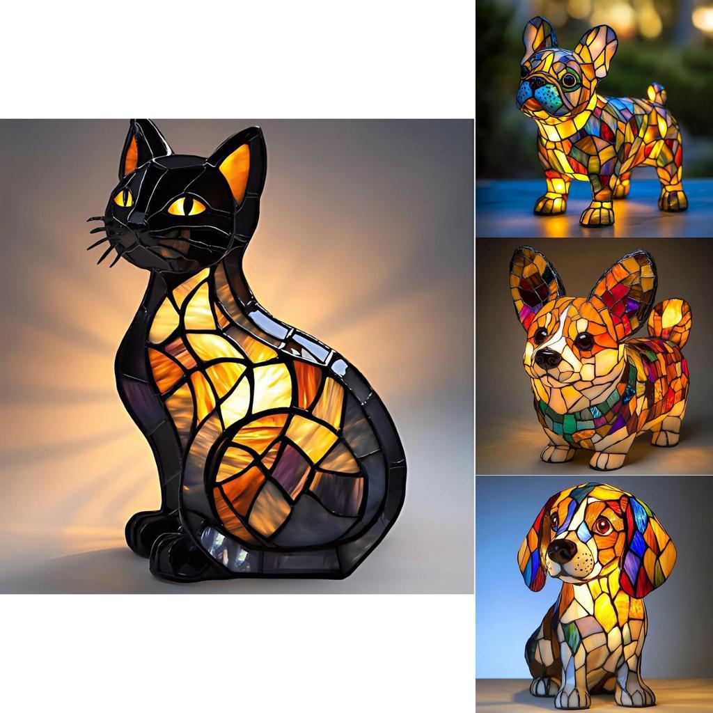 Cat Dog Resin Art Piece Usb Powered Night Light For Bedroom And Study