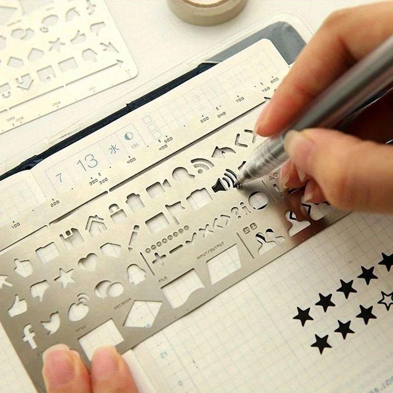 New Stainless Steel Template Ruler Double-Sided DIY Bookmark Ruler Hollow Portable Drawing Ruler Diary Notebook Tool