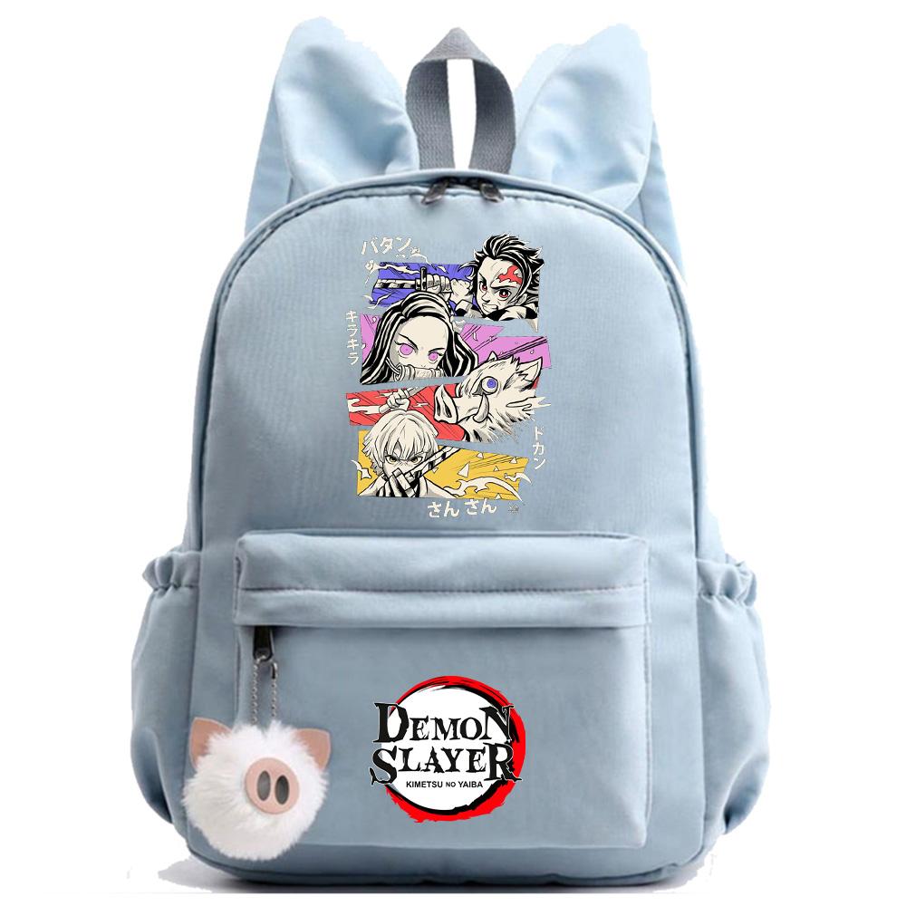Anime Cartoon Demon Slayer Aufdruck Rucksack für Teenager Kinder Schüler Schultasche Mädchen Damen Große Kapazität Wasserdicht Reisetasche Geschenk Mochila