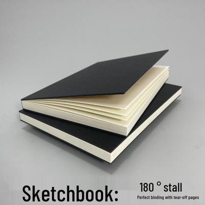 Lay-Flat Hardcover Sketchbook: Perfect Bound with Black Card, Kraft Paper, for Colored Pencils, Watercolors, and Markers