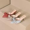 Fashion Shoes 5cm Thin Heels Womens Slippers Outdoor Pointed Toe Low Butterfly-Knot Pantofle Heeled Mules Slides Jelly Flip Flops