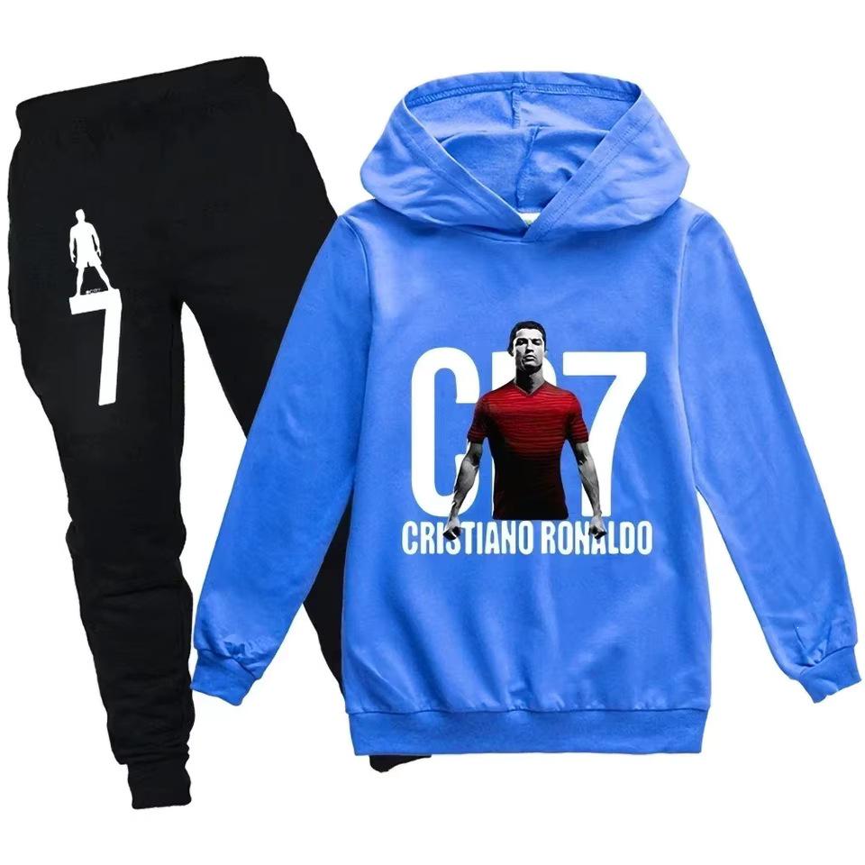 Completo con Felpa e Pantaloni da Calcio CR7 per Ragazzi, Età 3-12 Anni, Tuta Sportiva 2 Pezzi per Primavera e Autunno