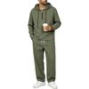 Men's Linen Hoodie Set Half Zip Pullover Long Sleeve Sweatshirt with Drawstring Pants Two Piece Lounge Set