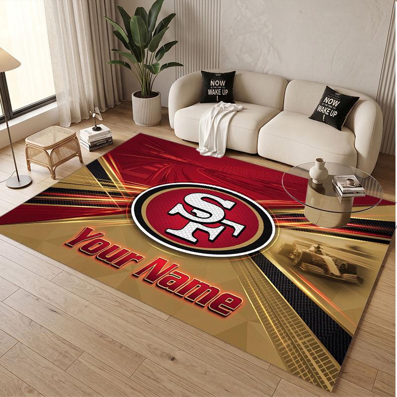 Benutzerdefinierter Teppich San Francisco 49ers Muster Druck Name Text Weicher Rutschfester Bodenbelag für Heim-Innenraumdekoration