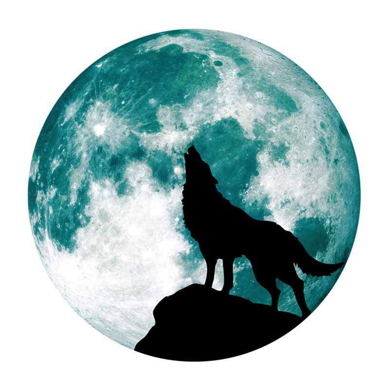 Kreativní měsíční samolepka na zeď svítící ve tmě Halloweenská dekorace Fluorescenční zářící vlk Samolepicí nástěnná nálepka