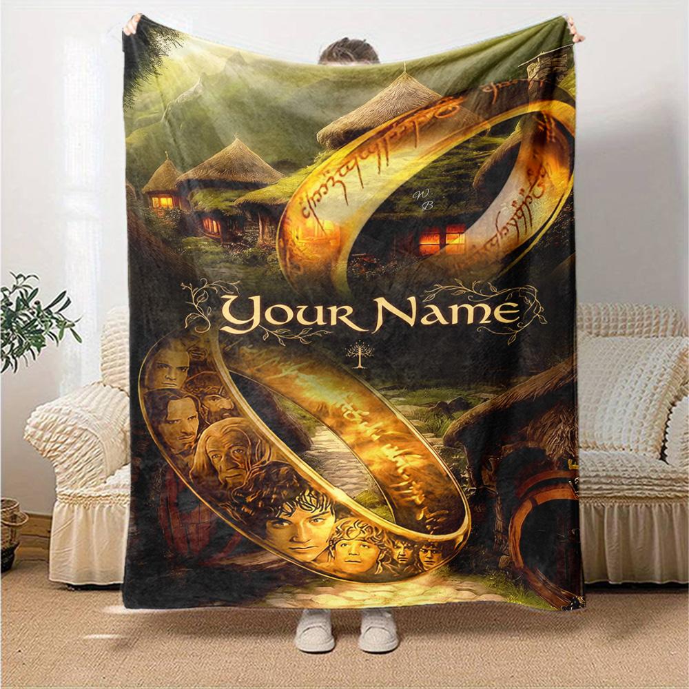 Lord Rings Customize Text Blanket Multi-purpose Personalized Blanket Warmthful Decor Suitable for Office Office Chair Seaside Livingroom