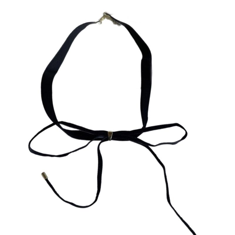 Stylish Long Bowknot Choker Black/Wine Necklace Lady's Trendy Velvety Clavicular Chain Chic Choker Neck Jewelry