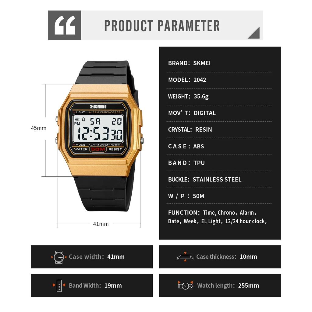 SKMEI 2042 Chrono Date Week Men Wristwatches Military Clock reloj hombre Digital Sport Watches Mens Outdoors 5Bar Waterproof
