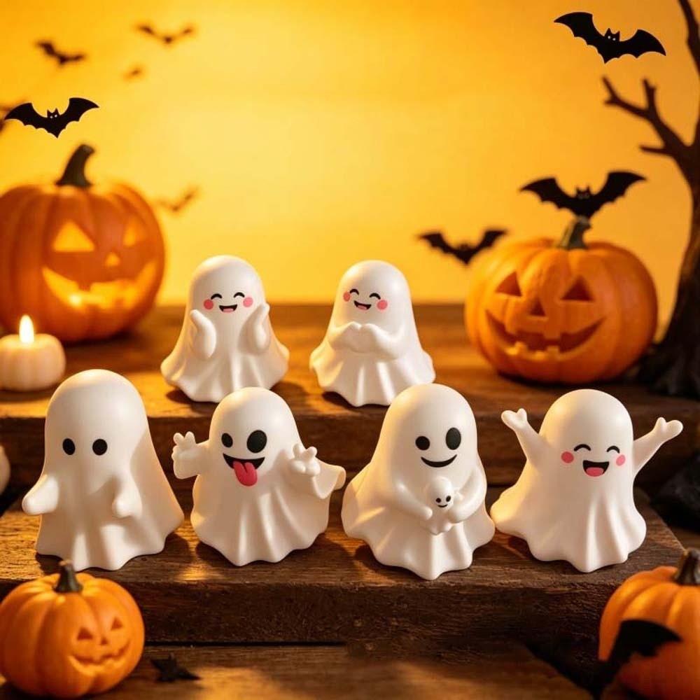 PVC Cute Ghost Figurine Cute Expressions Ghost Pen Holder Mini Desk Ornament Bedroom Decor