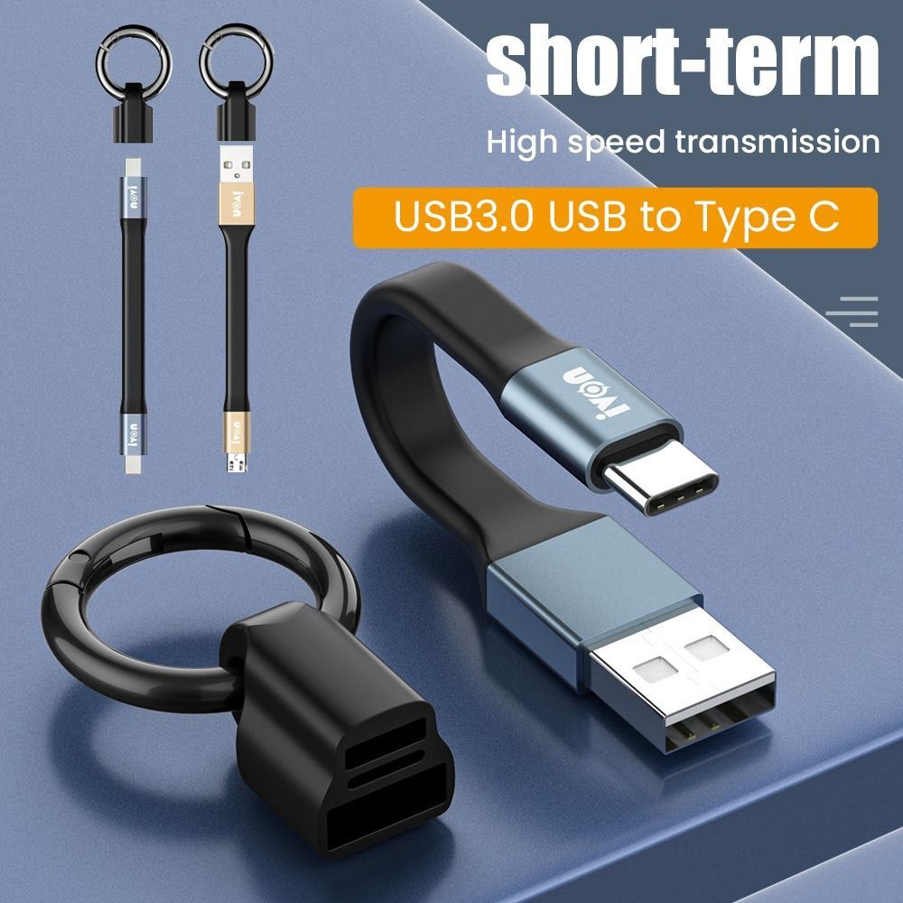 New Short Keychain USB Data Cable 3.1A Max Fast Charging Cable Micro Type-C To USB A Phone Charger Cord For Smart Phone Tablet