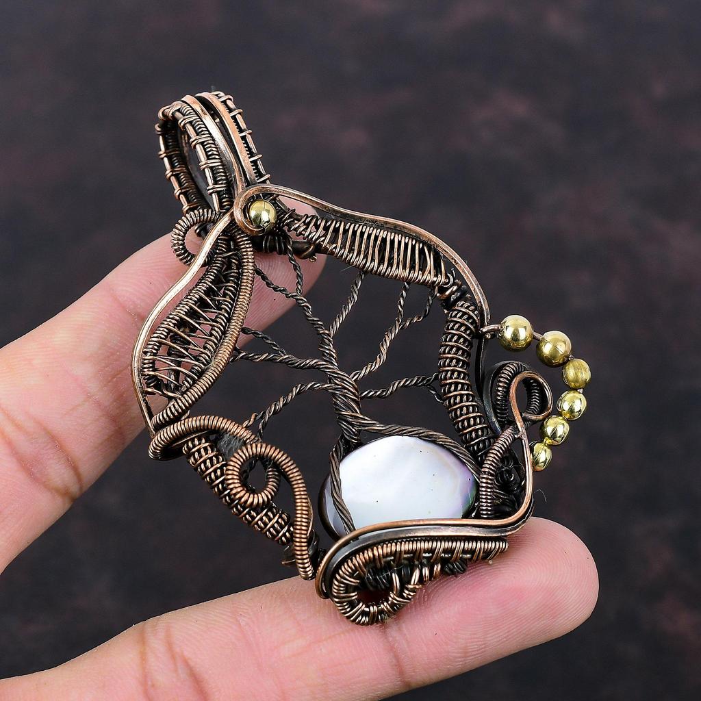 Tree Of Life Mother Of Pearl Pendant Copper Wire Wrapped Gemstone Pendant Handmade Pendants Copper Jewelry Ethnic Style Pendant Gift For Him
