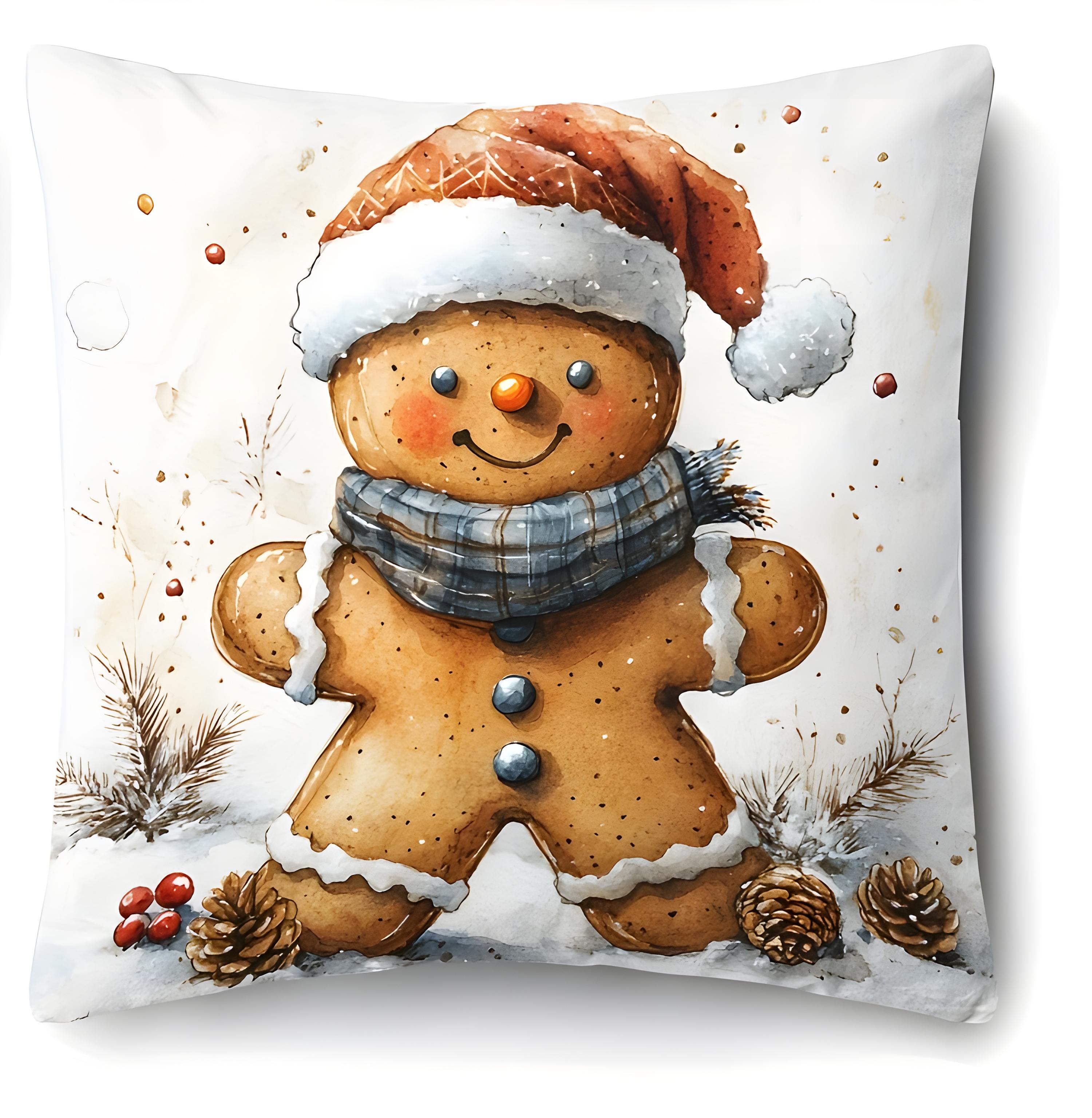 

Рождественская наволочка - Мультяшный стиль, принт пряничного человечка, подходит для офиса/крыльца/двора/дивана/гостиной 18x18Inch