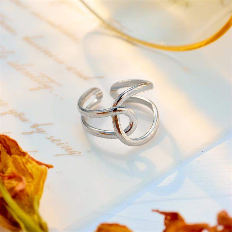 

DIEYURO 316L Нержавеющая сталь Геометрическое плетение Открытое кольцо для женщин Новые простые женские кольца на палец Циркон Подарки на день рождения Бижутерия