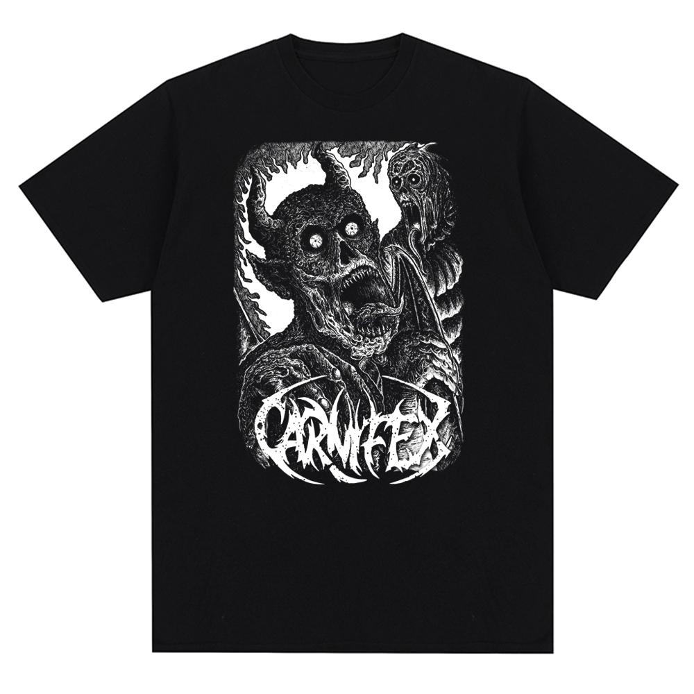 Men's O-Neck Shirt Vintage Carnifex Band Print Short Sleeve Oversized Casual Cotton Tshirts Trend Pattern Tees Everyday Clothes