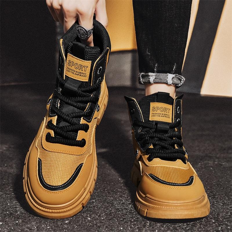 Mens Boots Leather Shoes Platform Boots for Men Outdoor Sneakers Motorcycle Ankle Boots Male Work Boot Casual Hiking Shoes