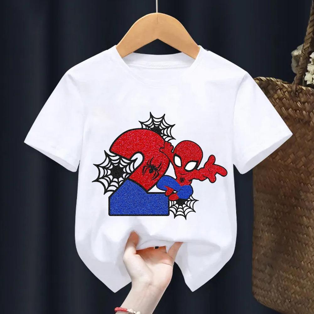 Children's Spider Man T-shirt Cartoon Birthday Digital Printed T-shirt Cute Boys and Girls Short Sleeve Top Children's Clothing