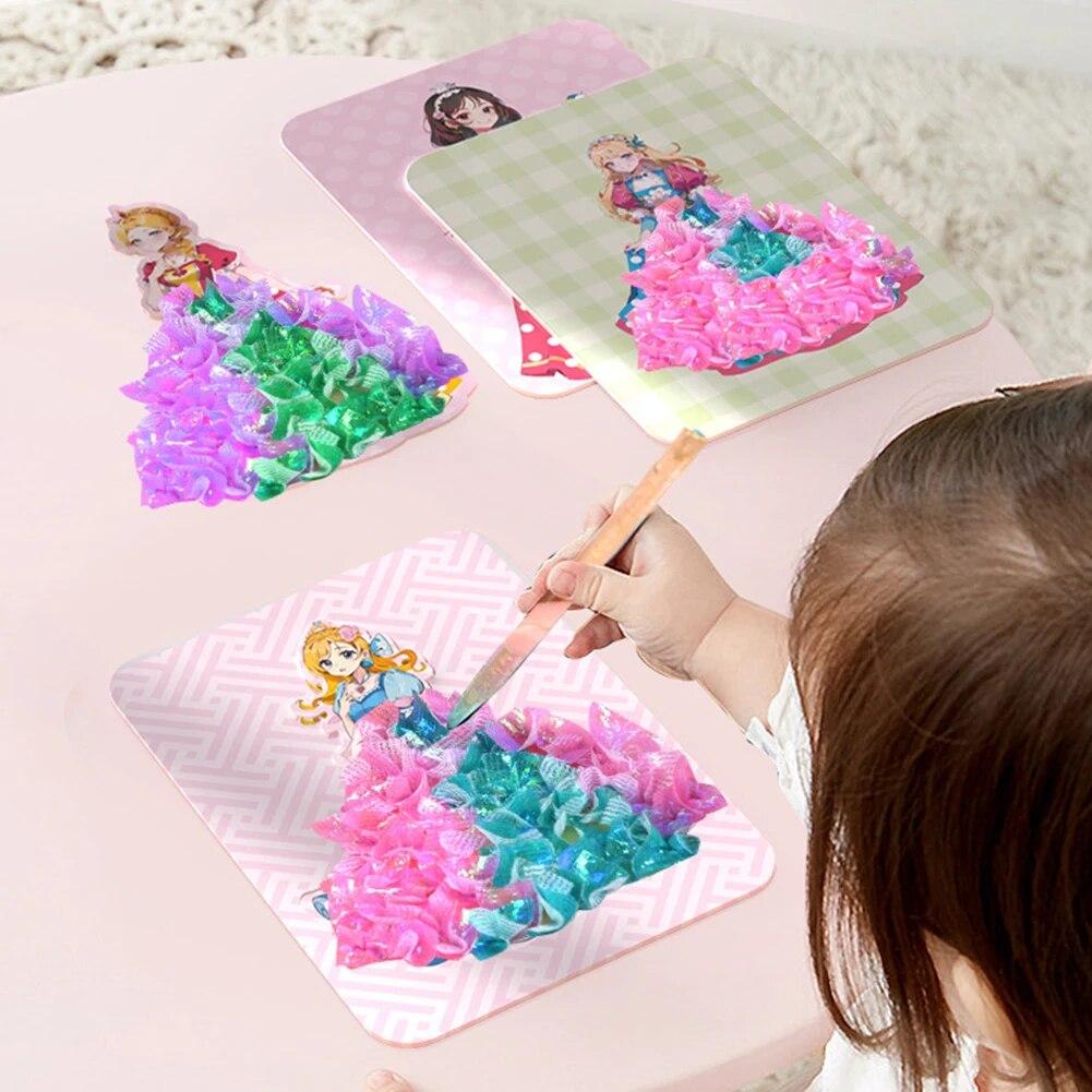 Painting Sticker DIY Craft Toys Kid Art Girls Poking Princess Dress Handmade Magical Children Gifts DIY Poke Toy