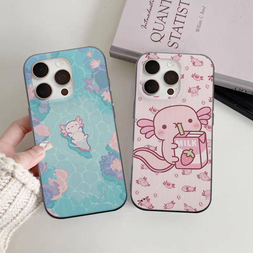 Cartoon Axolotl Cute For IPhone 17 16 15 14 13 12 11 Pro Max Plus Pro Corrugated Shockproof Matte Phone Cover