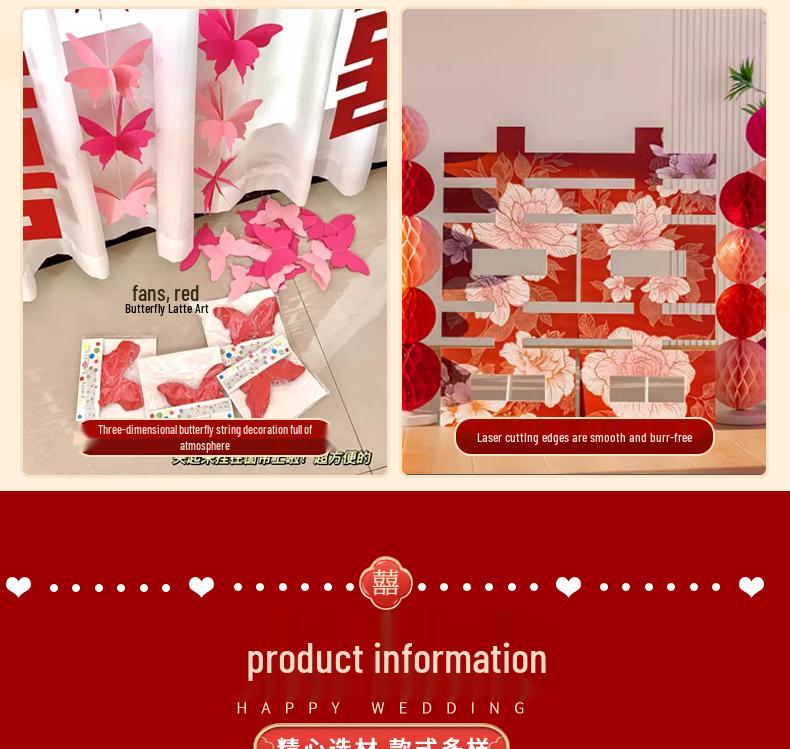 Wedding Room Decor Set: Bride's & Groom's Bedroom Double Happiness Garland