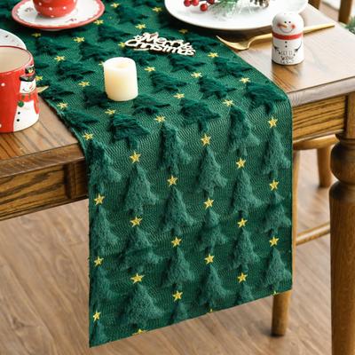 Yeşil Noel Ağacı Masa Örtüsü 13x72 in Yumuşak Peluş Suni Kürk Jakarlı Masa Örtüsü Tatil Mutfak Yemek Masası Dekoru için