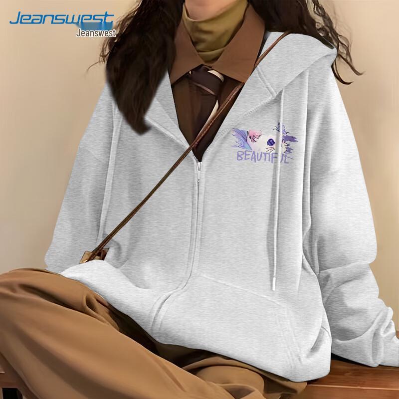 JEANSWEST Women's Butterfly Cat Print Oversized Hooded Sweatshirt