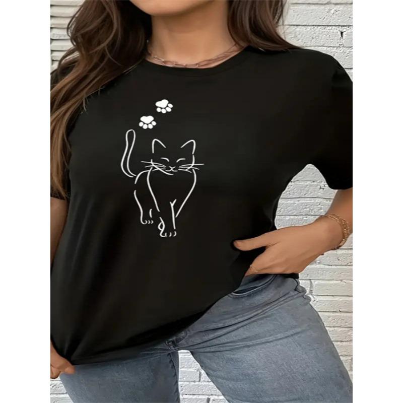 

Летний топ с круглым вырезом и принтом, модные повседневные милые женские футболки из чистого хлопка с короткими рукавами S