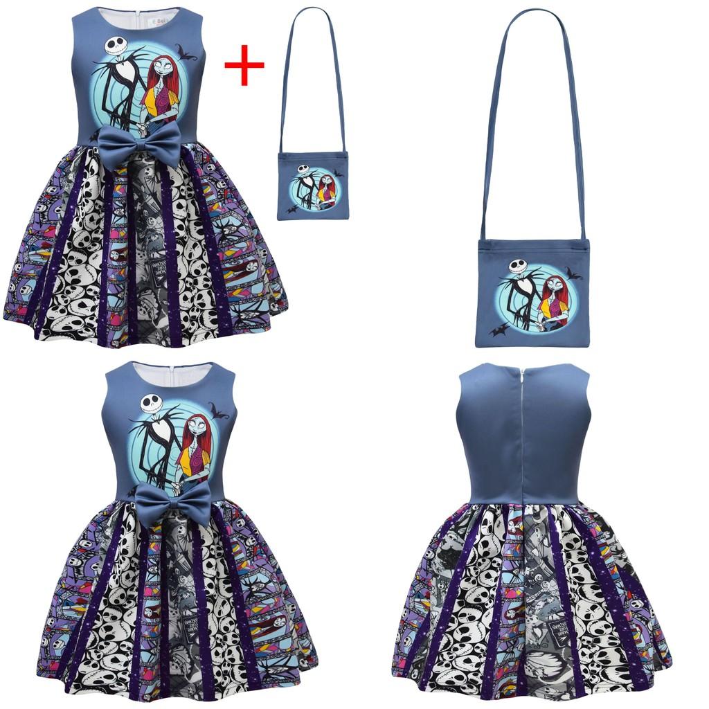 The Nightmare Before Christmas Halloween Princess Dress With Bow And Bag For Girls Age 3 To 8