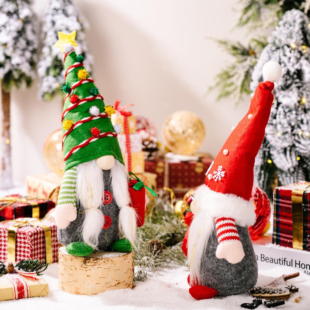 Cute Green Red Christmas Hat Gnome Doll With Snowflake Design For Cheer Seasonal