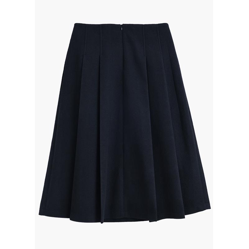 2025 Autumn/Winter Women's Wool Dark Blue A-Line Skirt: High-End, Slimming, Mid-Length