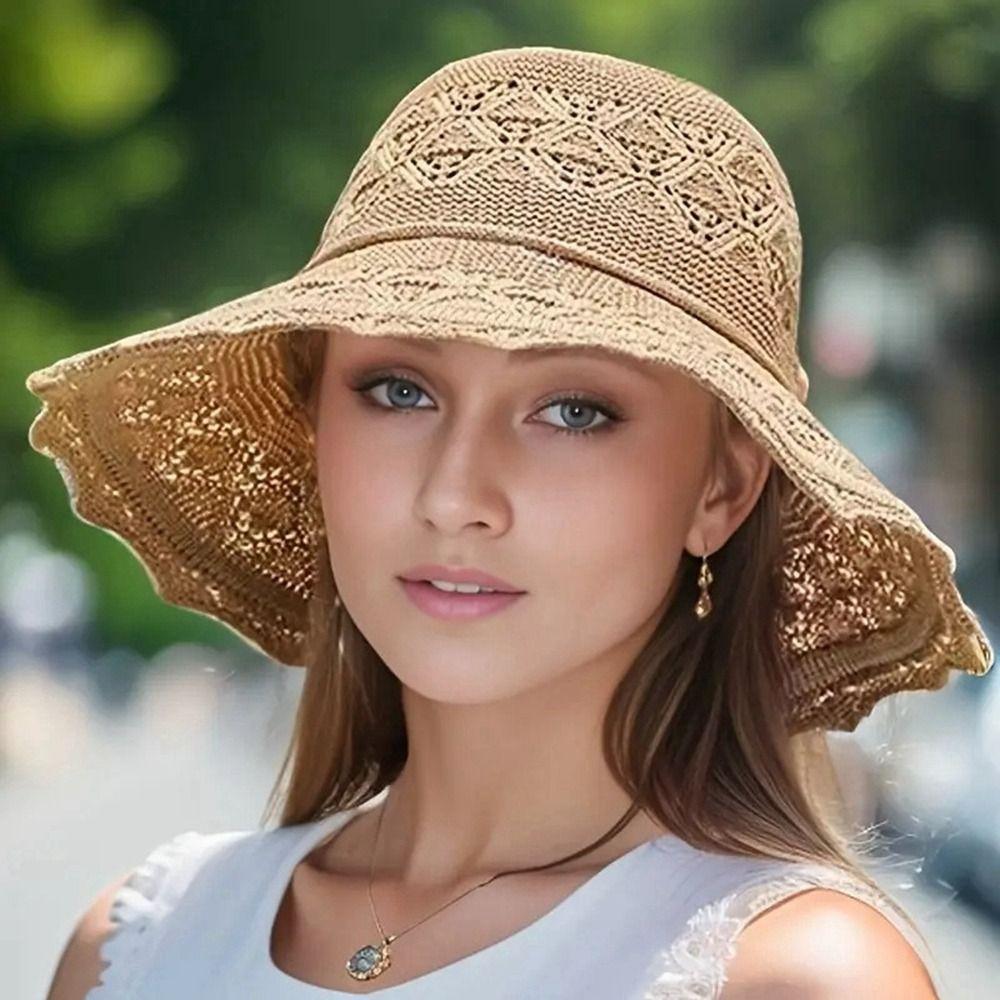 Foldable Women Fisherman Hat Hollow Out Bucket Hat Portable Sunscreen Visor Cap  Summer