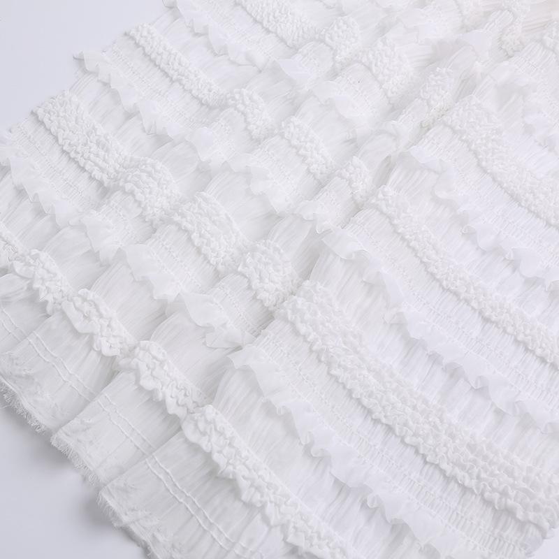 

Spring/Summer Striped Ruffle Embroidered Crochet Chiffon Dress белый