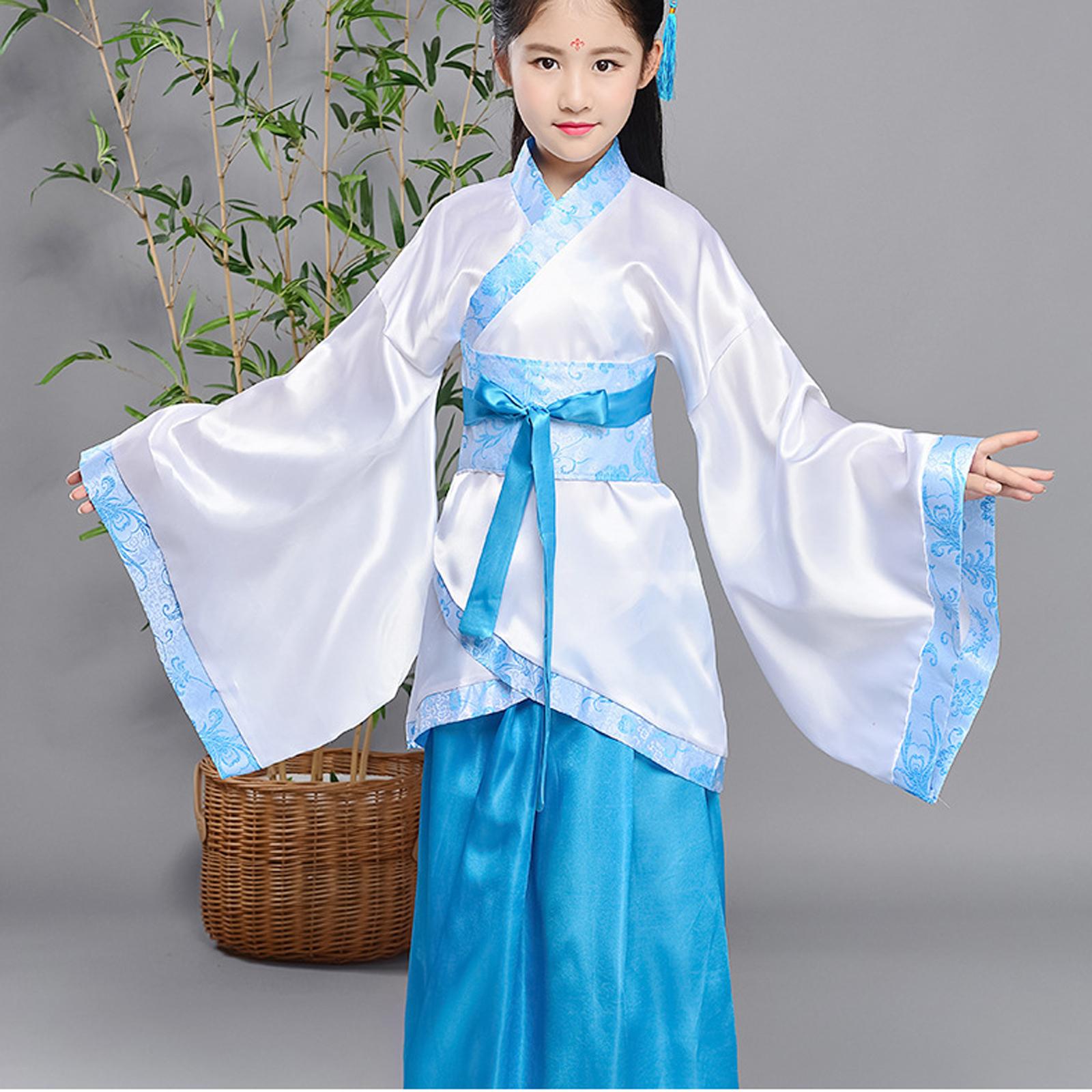 

Girls Traditional Chinese Hanfu Dress Set Vintage Style Costume Skirt Outfit for Role Play and Cultural Events Suitable for Kids 160 небо синє кольору