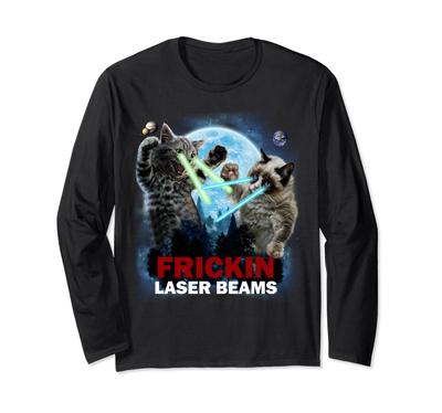 Giant Cat Battle Laser Beams Galaxy Long Sleeve Frickin' T-Shirt