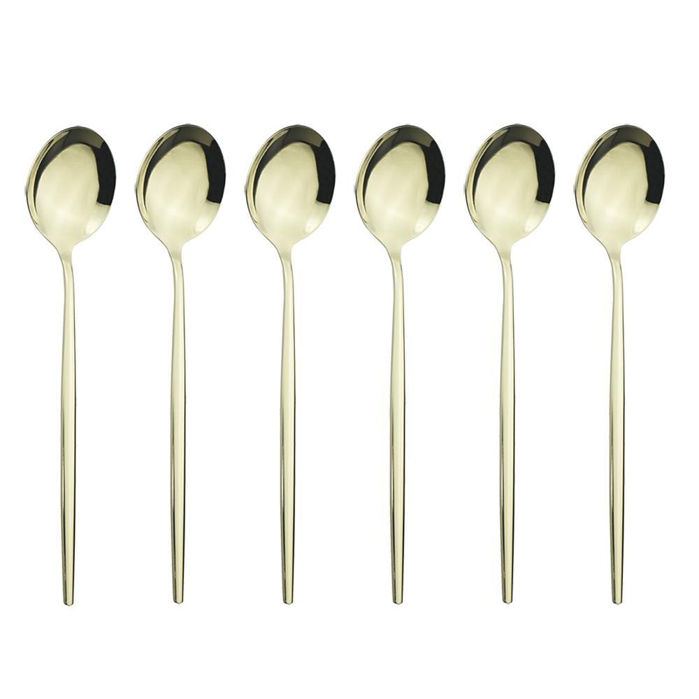 6pcs/set Stainless Steel Spoon Dinnerware Silverware Set Cutlery Set Flatware Outdoor Office Party Home Kitchen Tableware