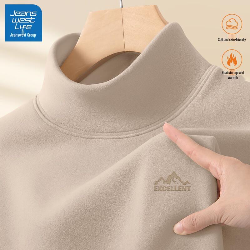 JEANSWEST LIFE Men s Fleece-Lined Semi-High Collar Thermal T-Shirt L