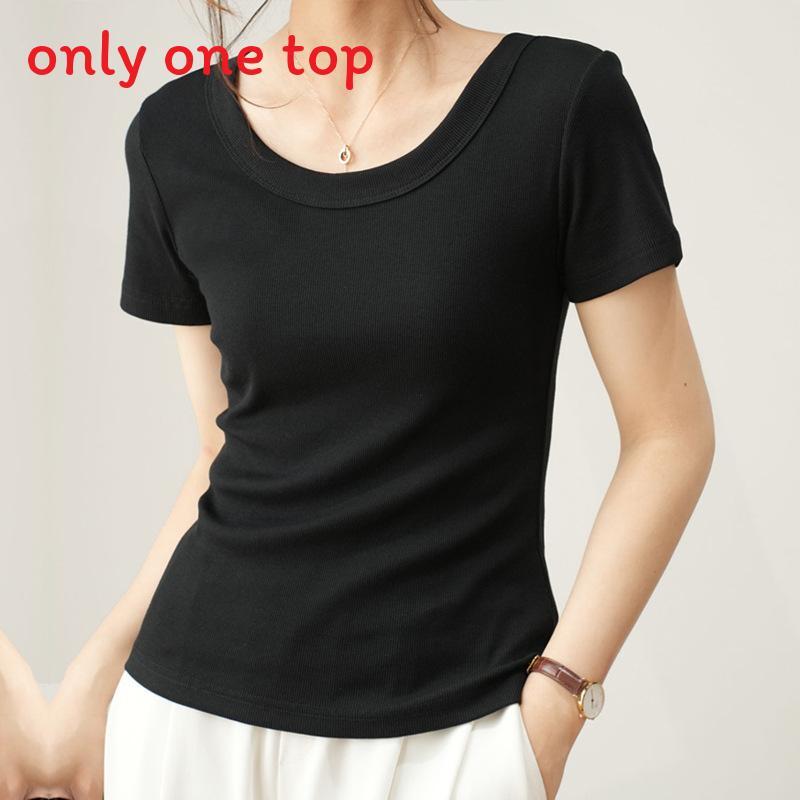 Casual Summer T Shirt For Women With High Elastic Ribbed Fabric And U Neck Design