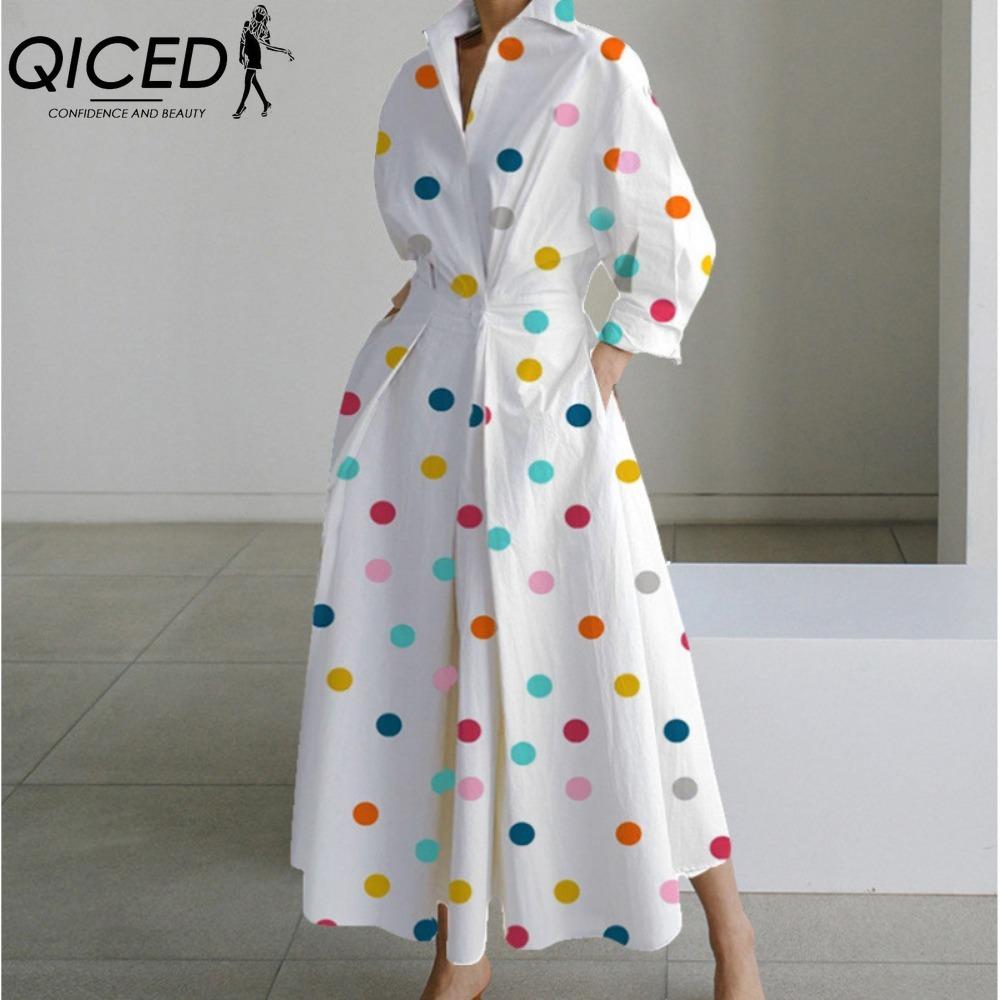 QICED Abiti Casual da Donna Moda Primavera Autunno Manica Lunga Collo POLO