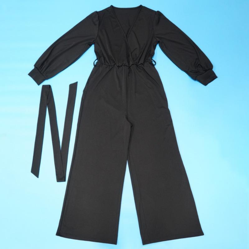 Tuta da Donna Taglie Forti Avvolgente Scollo a V Manica Lunga con Cintura Vita Alta Gamba Larga Monocolore