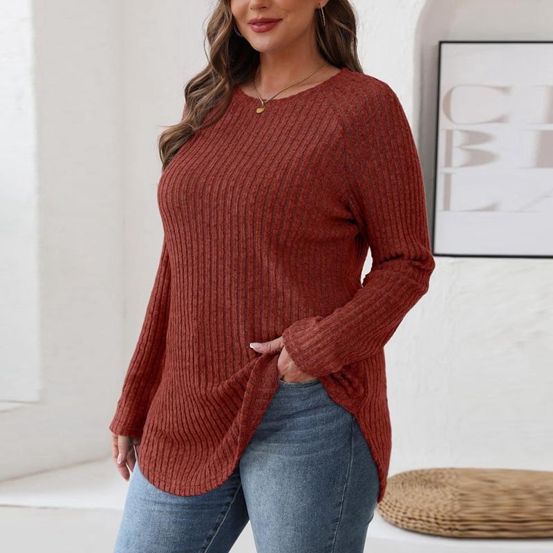 Women s Crew Neck Pullover Sweater Solid Color Casual Top L 1769₽