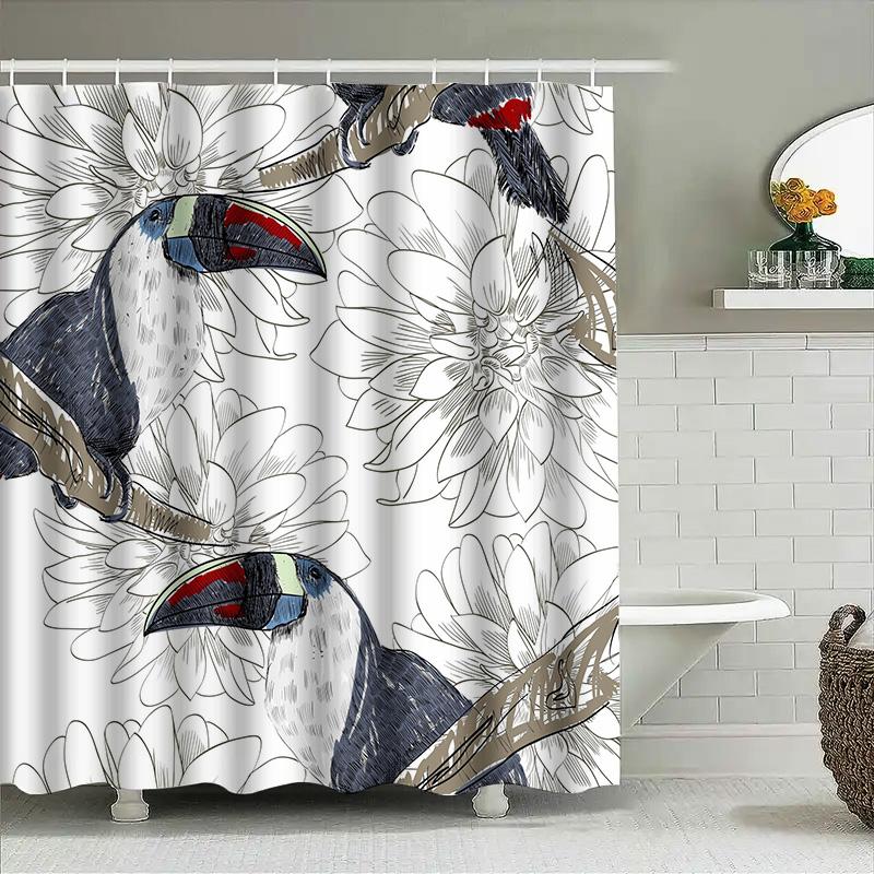 

Exquisite tropical flower toucan waterproof bathroom curtain Home Decor Shower Curtain 90x180cm