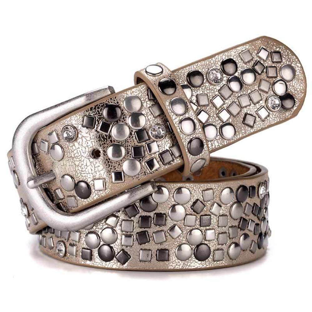 Luxury Pin Buckle Women's Belt Silver Studs Fashion Accessory Leather Belt Vintage Rivets Heavy Metal Belt Matching Jeans