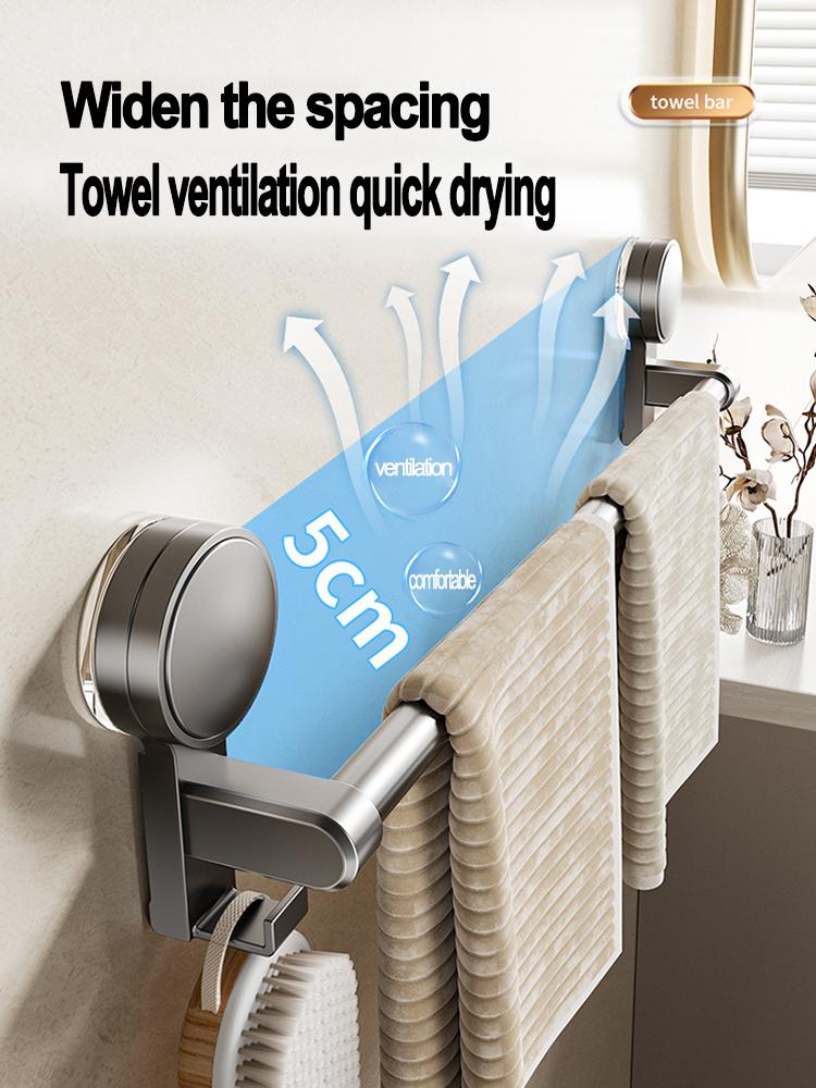 Strong Suction Cup Towel Bar Stainless Steel Bathroom Towel Rack No Drill 10KG Heavy Duty Waterproof for Bathroom/Kitchen