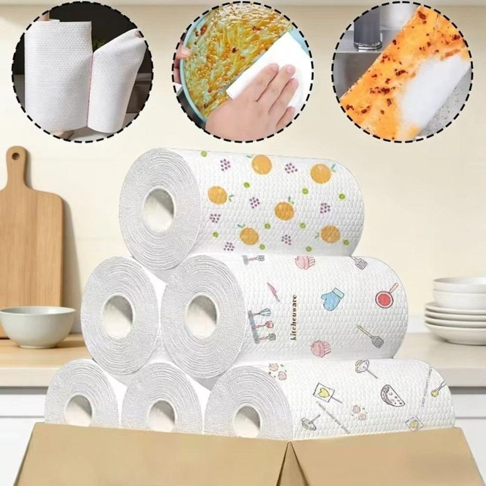 1Roll/400Sheets Non-woven Fabric Disposable Lazy Cleaning Rags Thickened Kitchen Towel Dishwashing