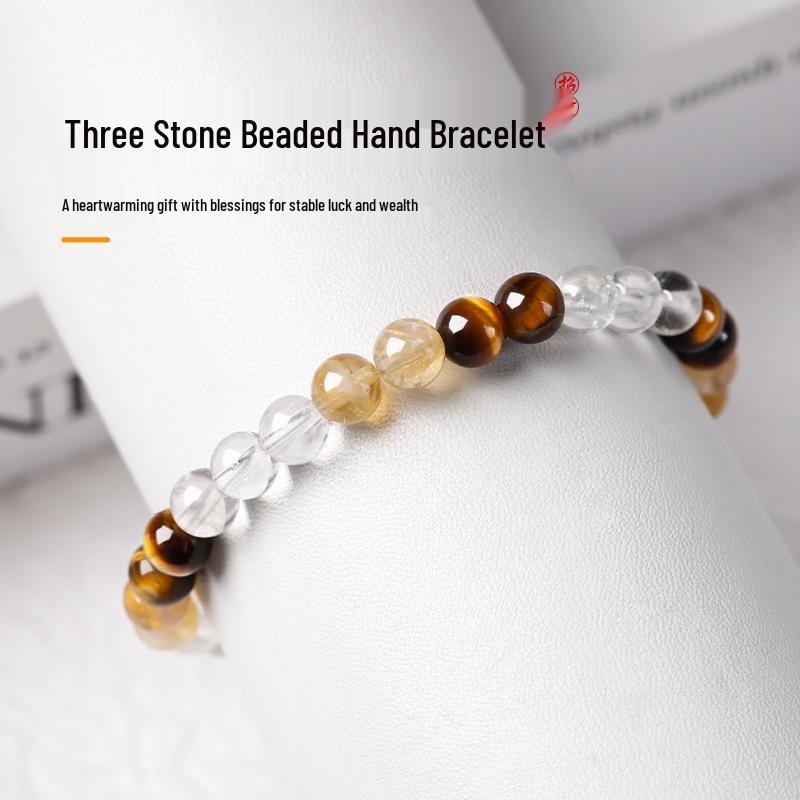 Yellow Tiger Eye & White Crystal Retro Bracelet - Light Luxury Niche Design for Women