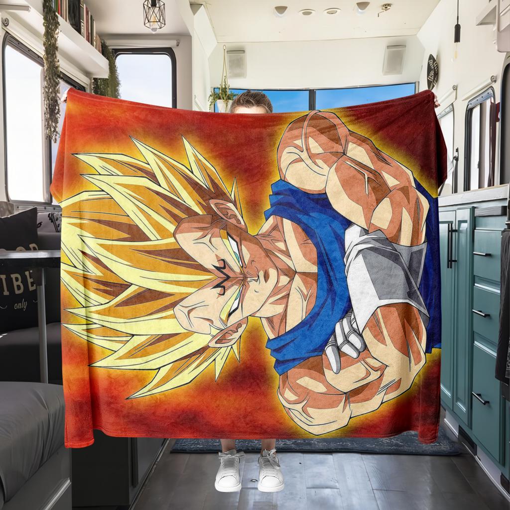 1PC Vegito Print Flannel Blanket, High quality All Seasons, Home Decor, Warmth and Comfort, Perfect for Christmas Gifts