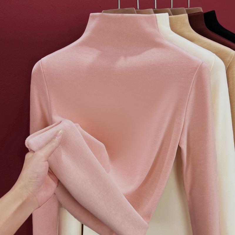 

Шелковый теплый флис с подогревом теплая одежда женский внутренний топ флисовый утолщенный полуводолазка осенняя одежда шерстяная базовая рубашка зимняя XXXL розовый