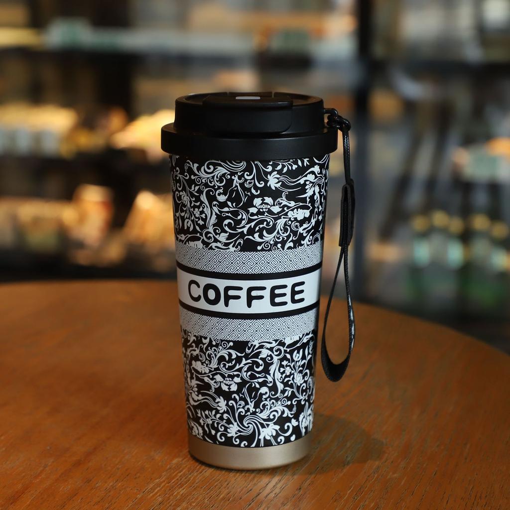 500ML Kelímek se dvěma brčky Módní konvalinka Přenosný kelímek na kávu Nerezová vakuová termoska Dárková láhev na vodu