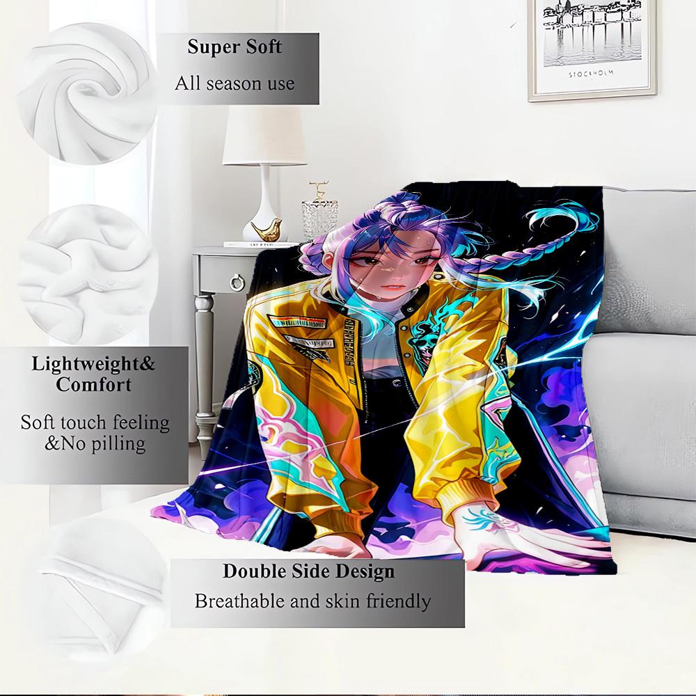 K-POP Anime Girls Group Four Seasons Soft Warm Blanket All-Season Thick Knit Polyester Bedspread for Bed, Camping, Travel Perfect Gift