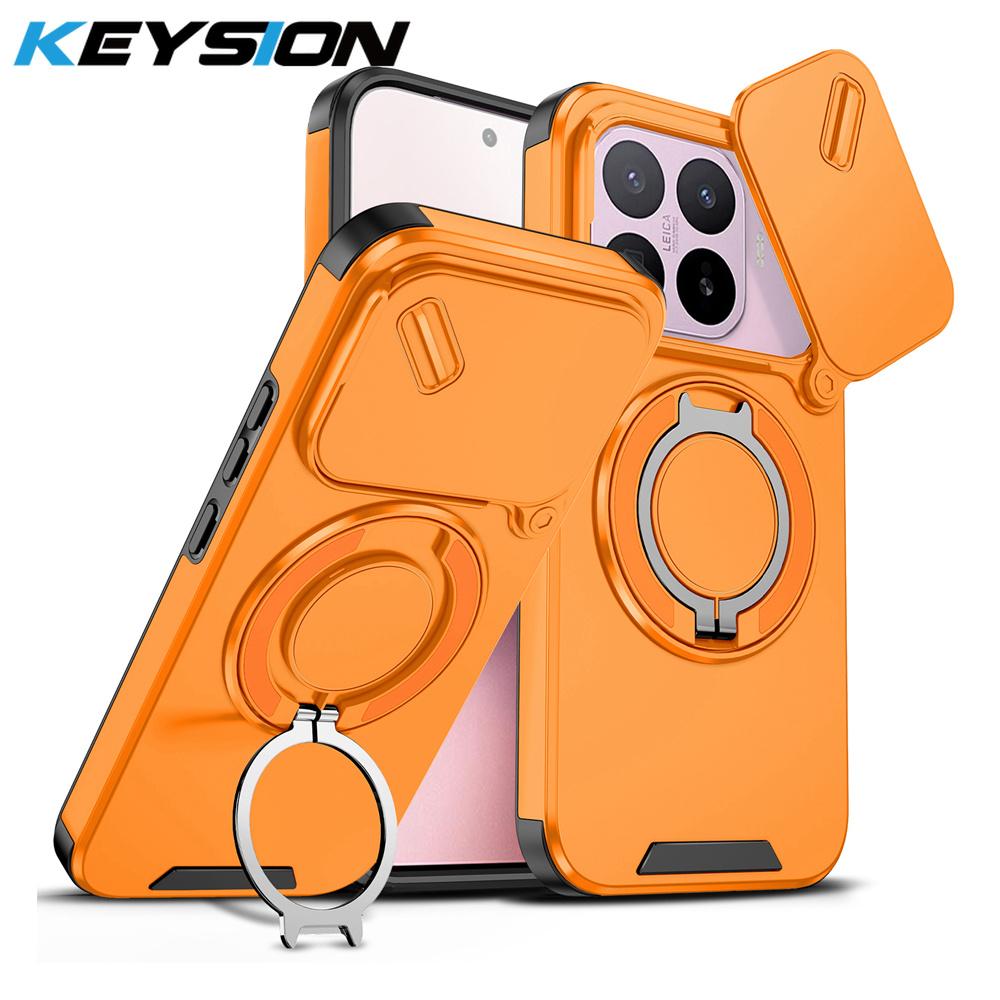 KEYSION 360° Rotating Ring Stand Phone Case for Xiaomi 17T 17T Pro 5G Slide Camera Protection Magnetic Shockproof Back Cover