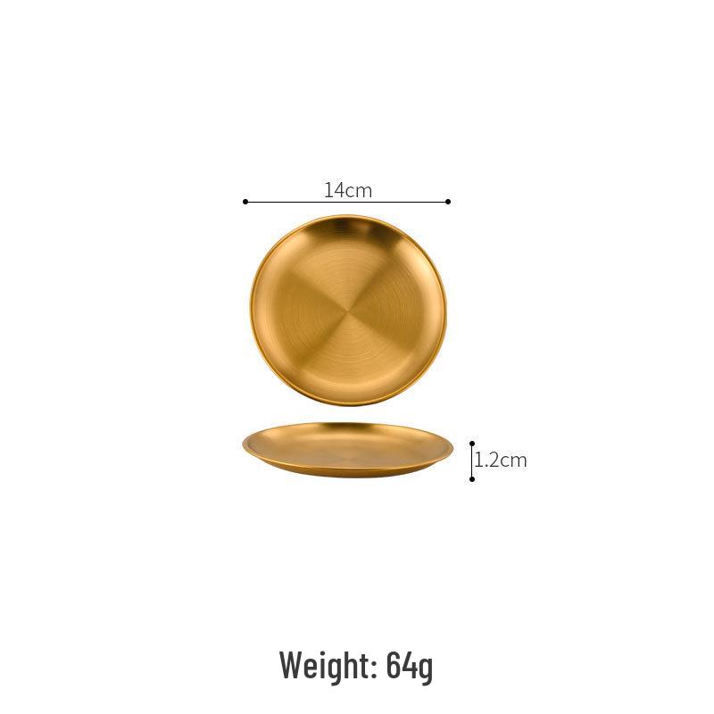 Korean-Style Stainless Steel Gold Round Plate for BBQ, Fruit, Snack, or Side Dish